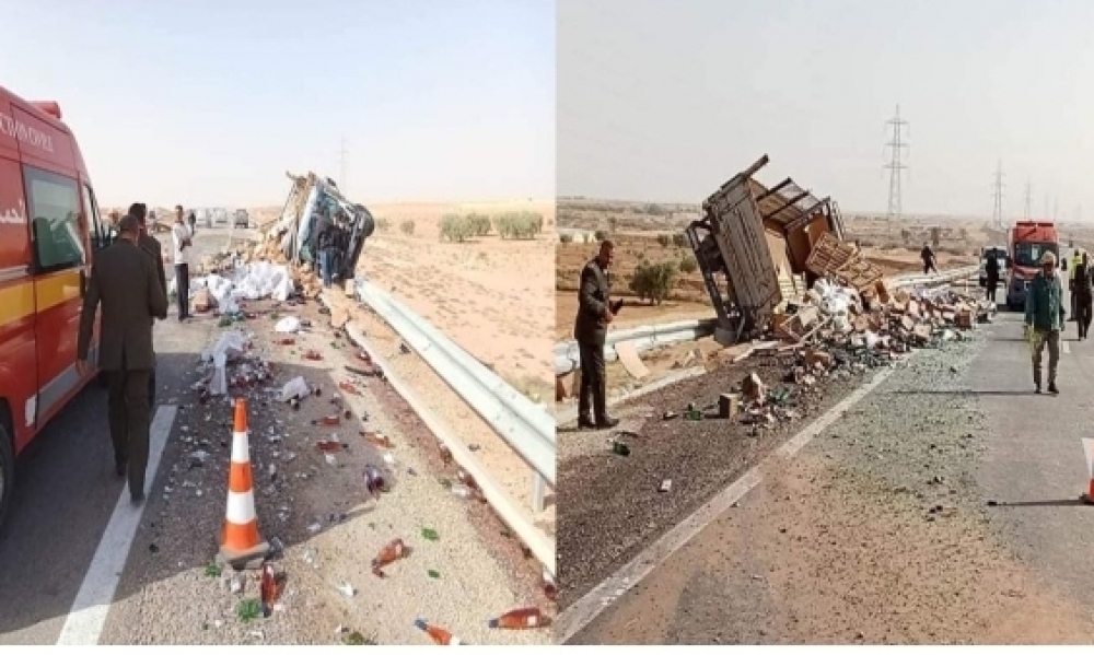 الصخيرة: انقلاب شاحنة محملة بقوارير الخمر